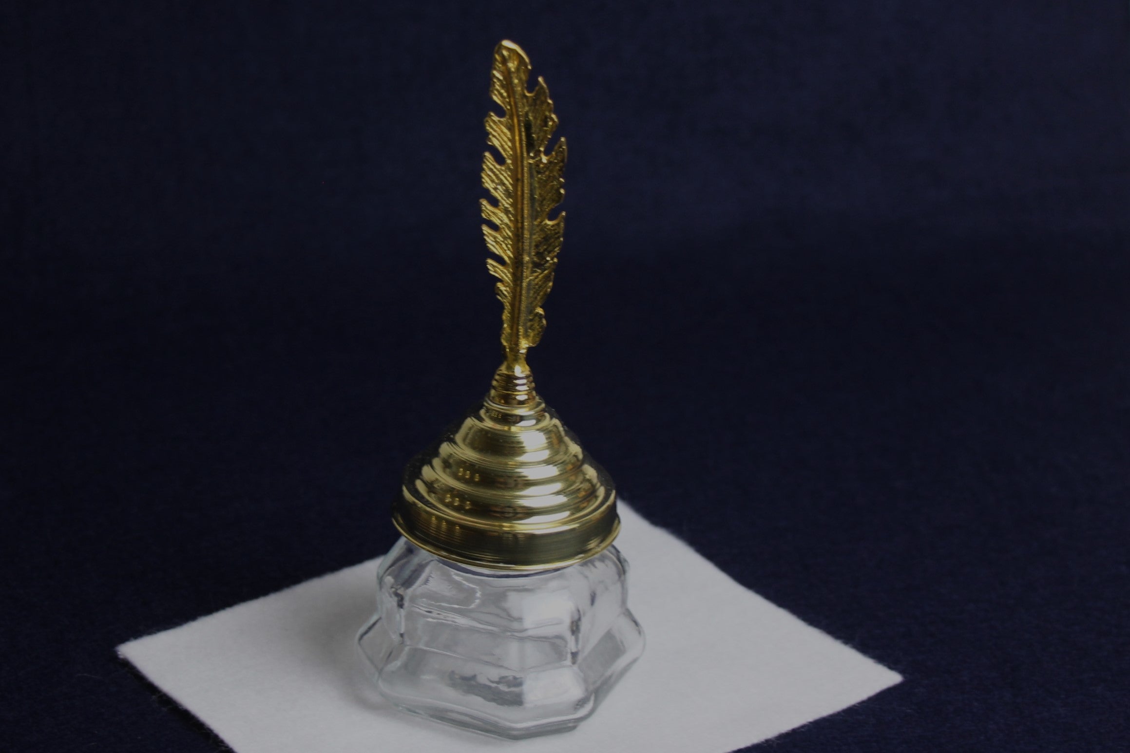 Glass inkwell for Arabic calligraphy with brass plated decorative lid