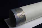 Load image into Gallery viewer, Loose sheets of paper with illuminated borders - pattern no. 14, for Arabic calligraphy, grey, gold border
