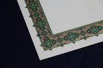 Load image into Gallery viewer, Loose sheets of paper with illuminated borders - pattern no. 12, gold and green for Arabic calligraphy

