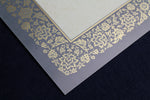 Load image into Gallery viewer, Loose sheets of paper with illuminated borders - pattern no. 14, for Arabic calligraphy, grey, gold border
