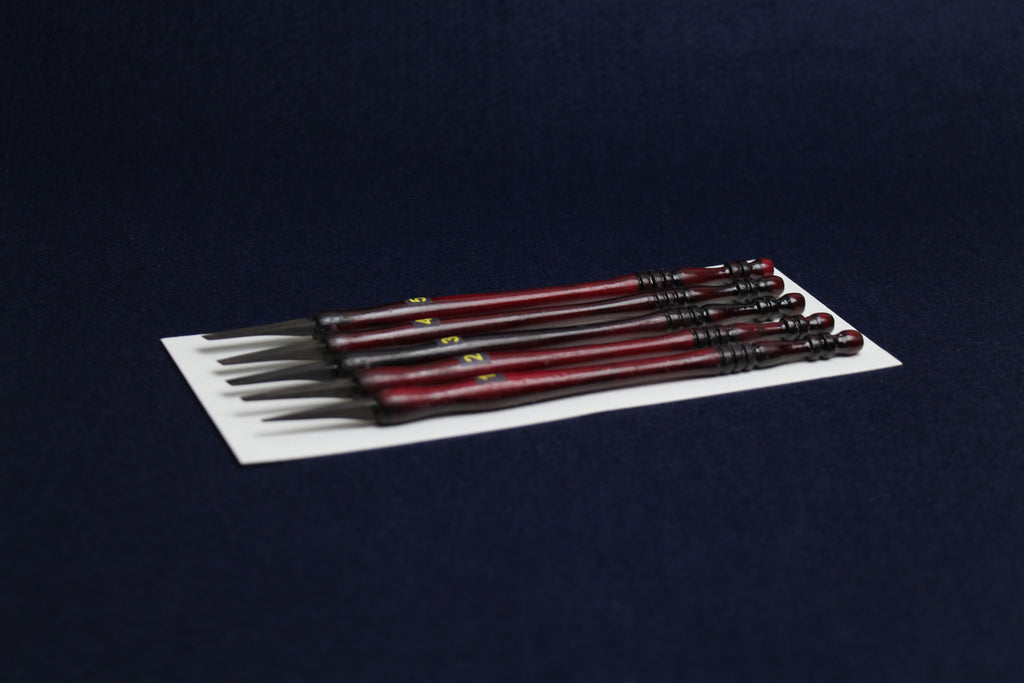 Set of 5 qalams for Arabic calligraphy with ebony nibs: 1 to 5 mm - burgundy handle, ambidextrous dip pen