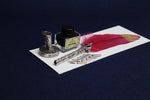 Load image into Gallery viewer, Medium feather quill set for Arabic calligraphy, dip pen with left oblique nib, pen stand, ink

