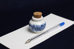 Load image into Gallery viewer, Small, white and blue ceramic inkwell with cork stopper (model 2)
