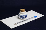 Load image into Gallery viewer, Small, white and blue ceramic inkwell with cork stopper (model 3)
