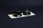 Load image into Gallery viewer, Hand-turned resin inkwell with wooden box - navy blue with turquoise streaks
