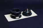 Load image into Gallery viewer, Hand-turned resin inkwell with wooden box - navy blue with turquoise streaks
