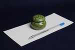Load image into Gallery viewer, Small ceramic inkwell with twist-and-seal lid: dark sage green marble, for Arabic calligraphy

