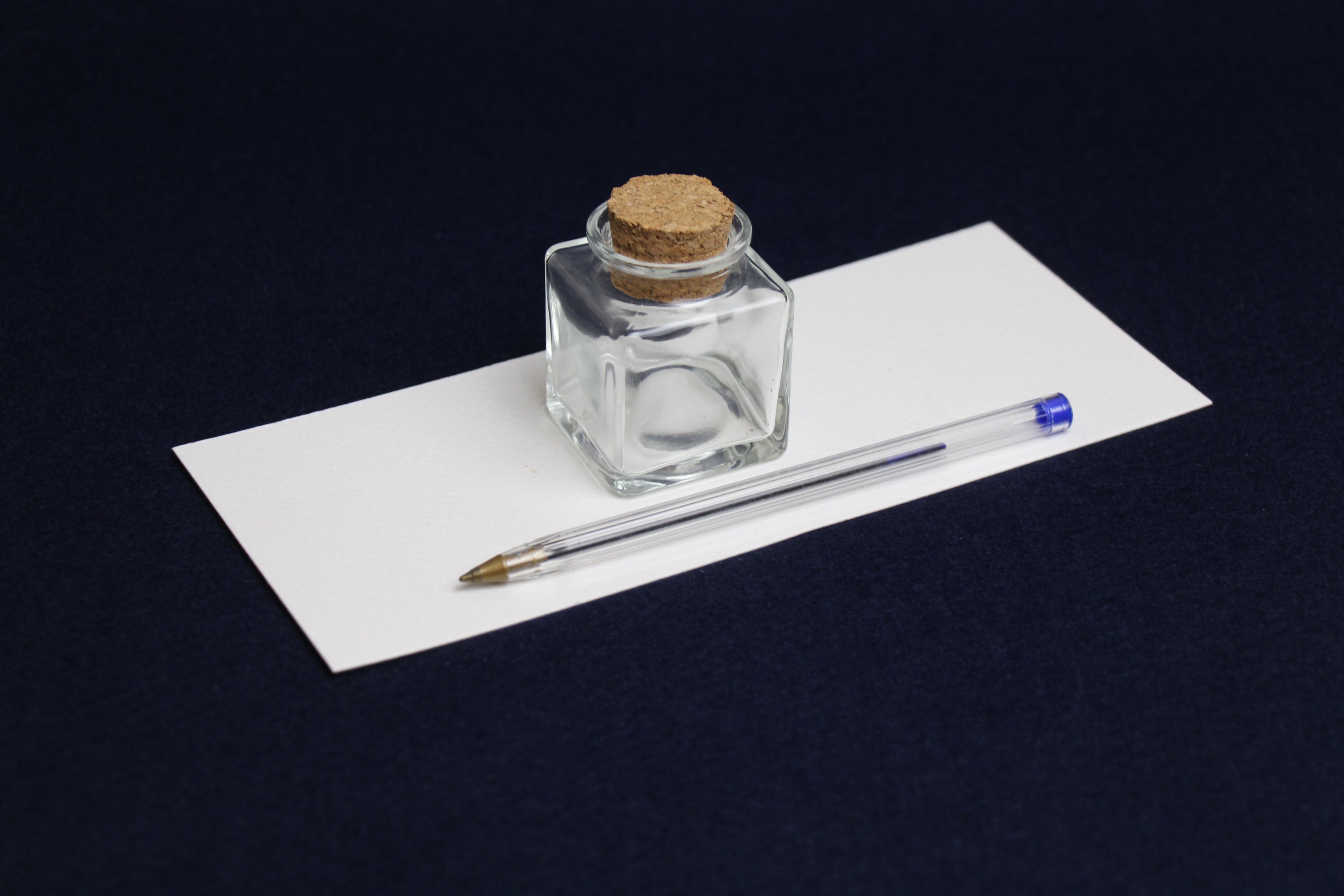 Square glass inkwell with cork stopper