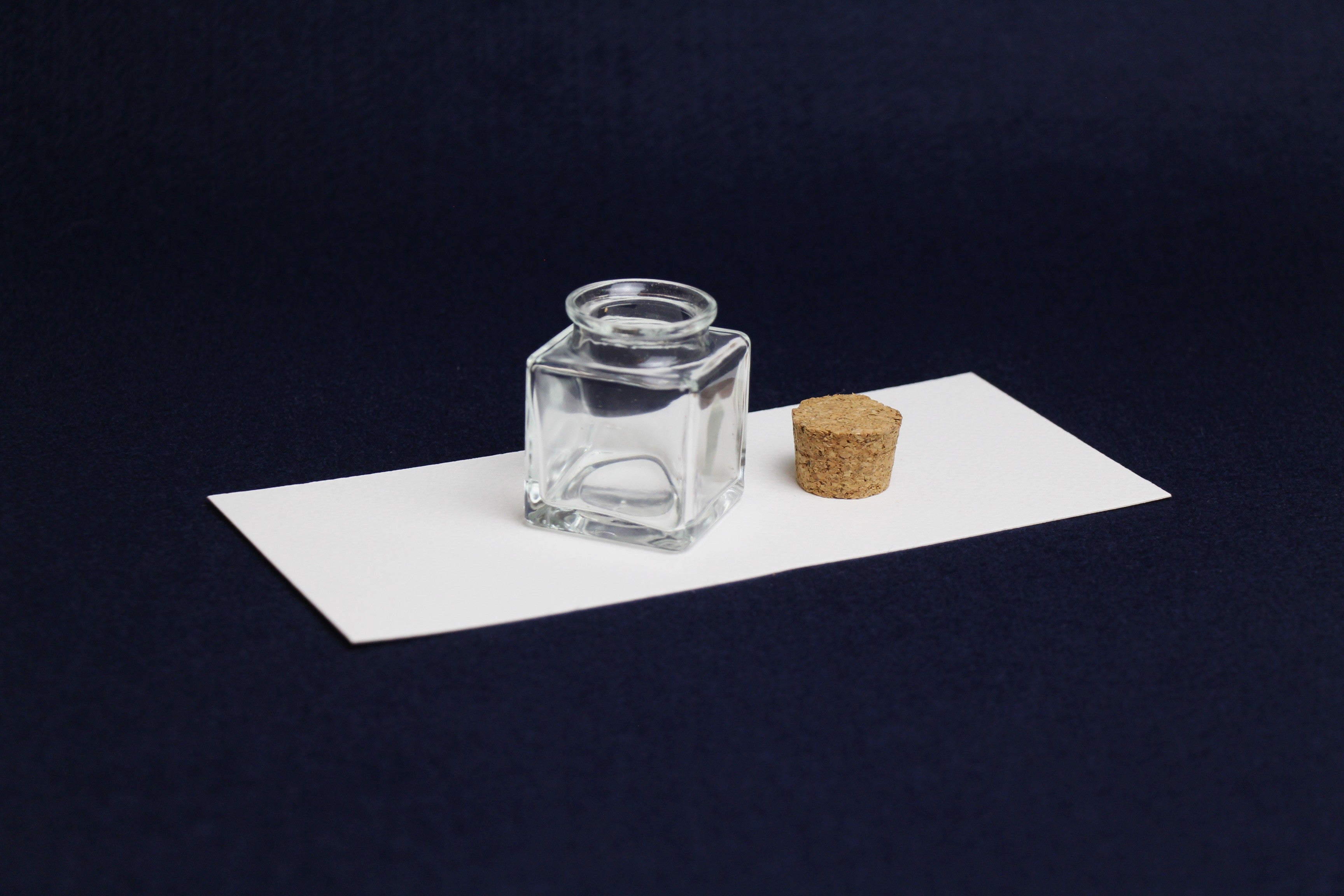 Square glass inkwell with cork stopper