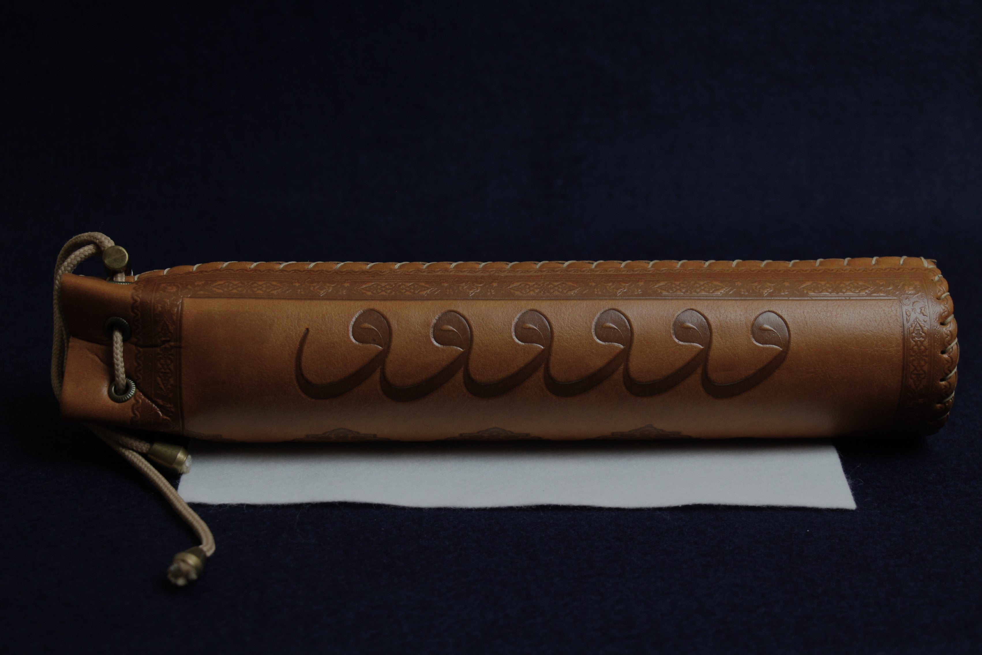 Round tube qalam case made of faux leather - medium brown