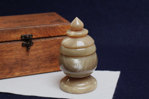 Beautiful hand-turned inkwell in wooden box - latte with cream streaks