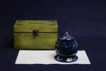 Load image into Gallery viewer, Beautiful hand-turned inkwell in wooden box - navy blue with turquoise streaks

