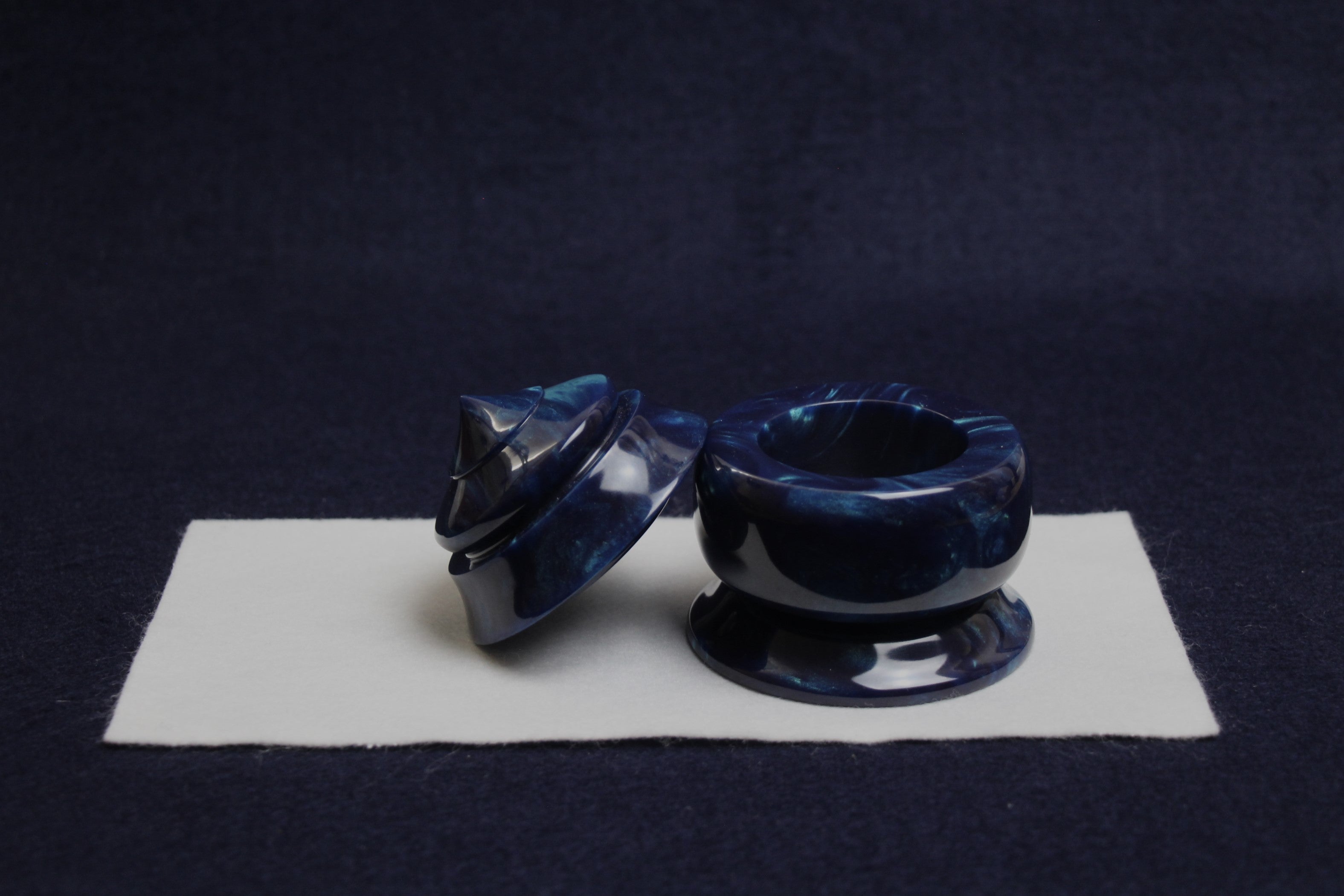 Beautiful hand-turned inkwell in wooden box - navy blue with turquoise streaks