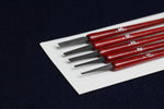Load image into Gallery viewer, Set of 5 qalams for Arabic calligraphy with ebony nibs: 1 to 5 mm - distressed red handle
