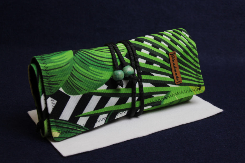 Fabric roll up case for Arabic calligraphy qalam pens  green