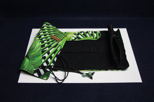 Fabric roll up case for Arabic calligraphy qalam pens green