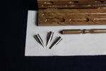Load image into Gallery viewer, Metal screw-on nib set for Arabic calligraphy - 3 stainless steel nibs, turned wood handle, wooden box

