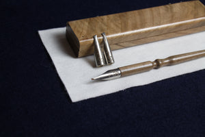 Metal screw-on nib set for Arabic calligraphy - 3 stainless steel nibs, turned wood handle, wooden box