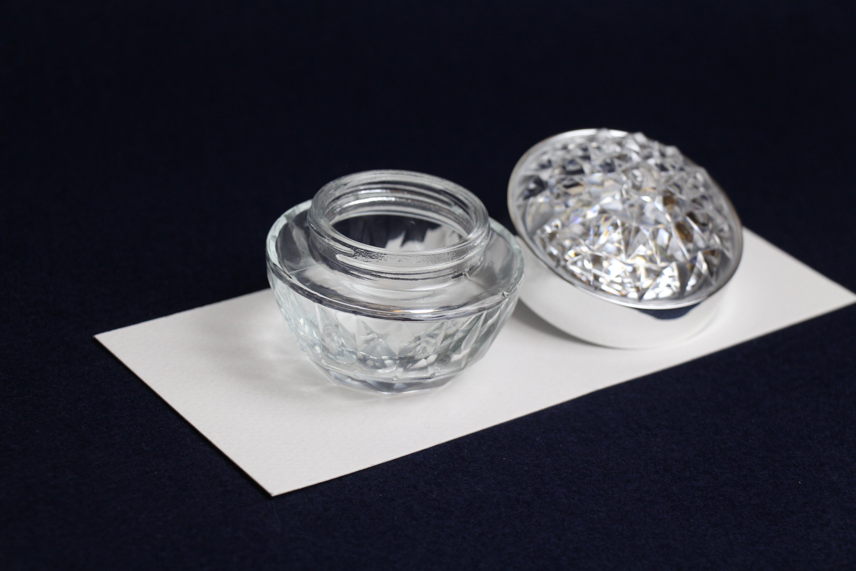 50 ml  glass ink pot with plastic, crystal like lid