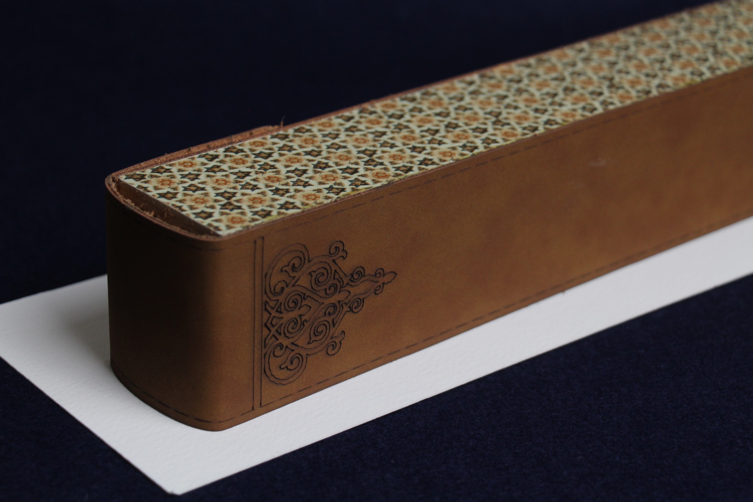 Wood and leather case for Arabic calligraphy qalams