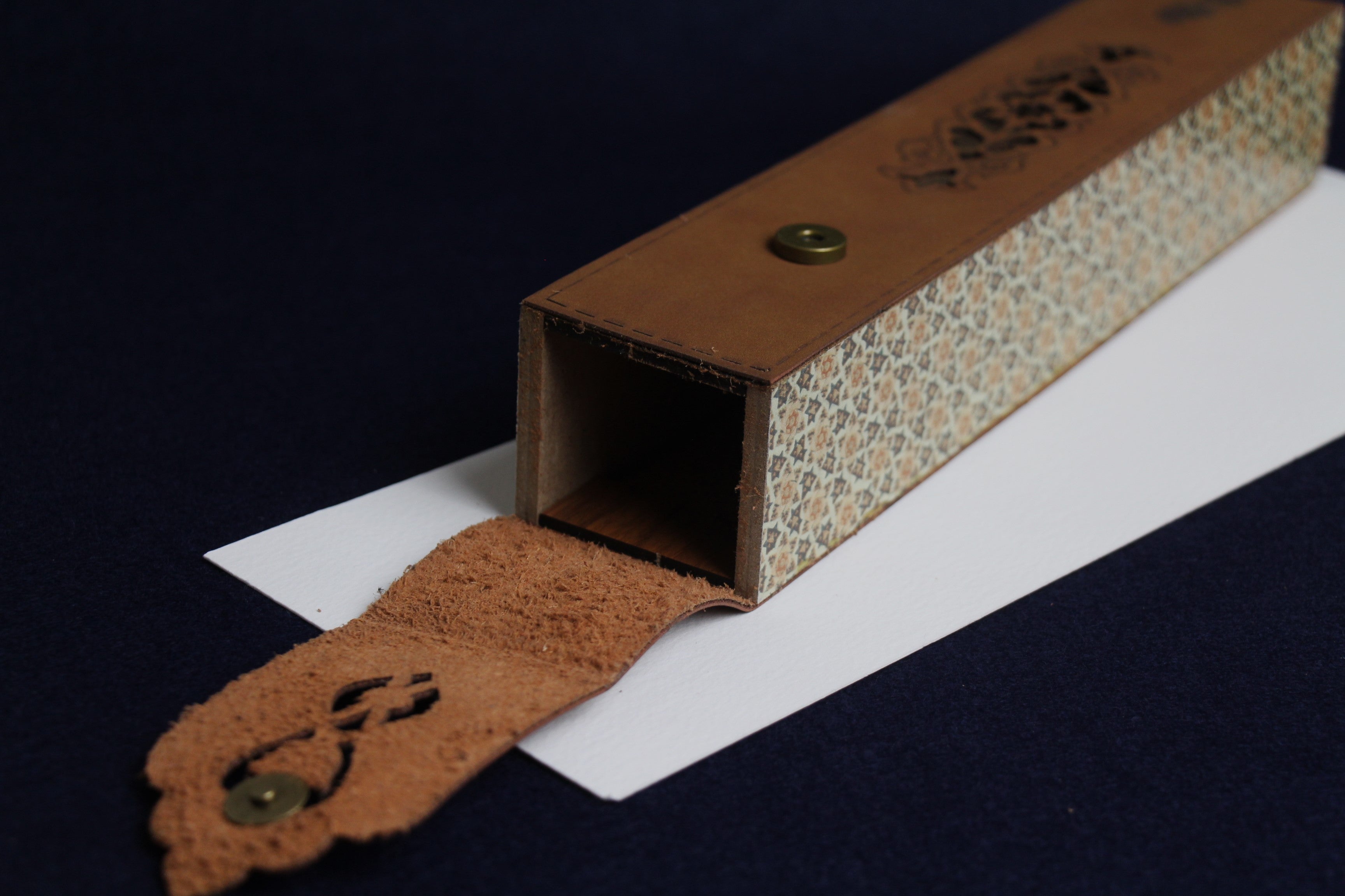 Wood and leather case for Arabic calligraphy qalams