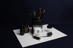 Load image into Gallery viewer, Large set for Arabic calligraphy - 7 dip pens, 2 notebooks, pen stand, black Taher ink, rose water, inkwell, silk likka, porcupine quill, transfer pipette, pen rest

