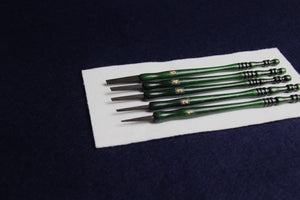 Set of 5 qalams for Arabic calligraphy with ebony nibs: 1 to 5 mm - olive green handle