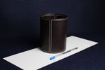 Load image into Gallery viewer, Dark brown faux leather qalam pen stand Arabic calligraphy

