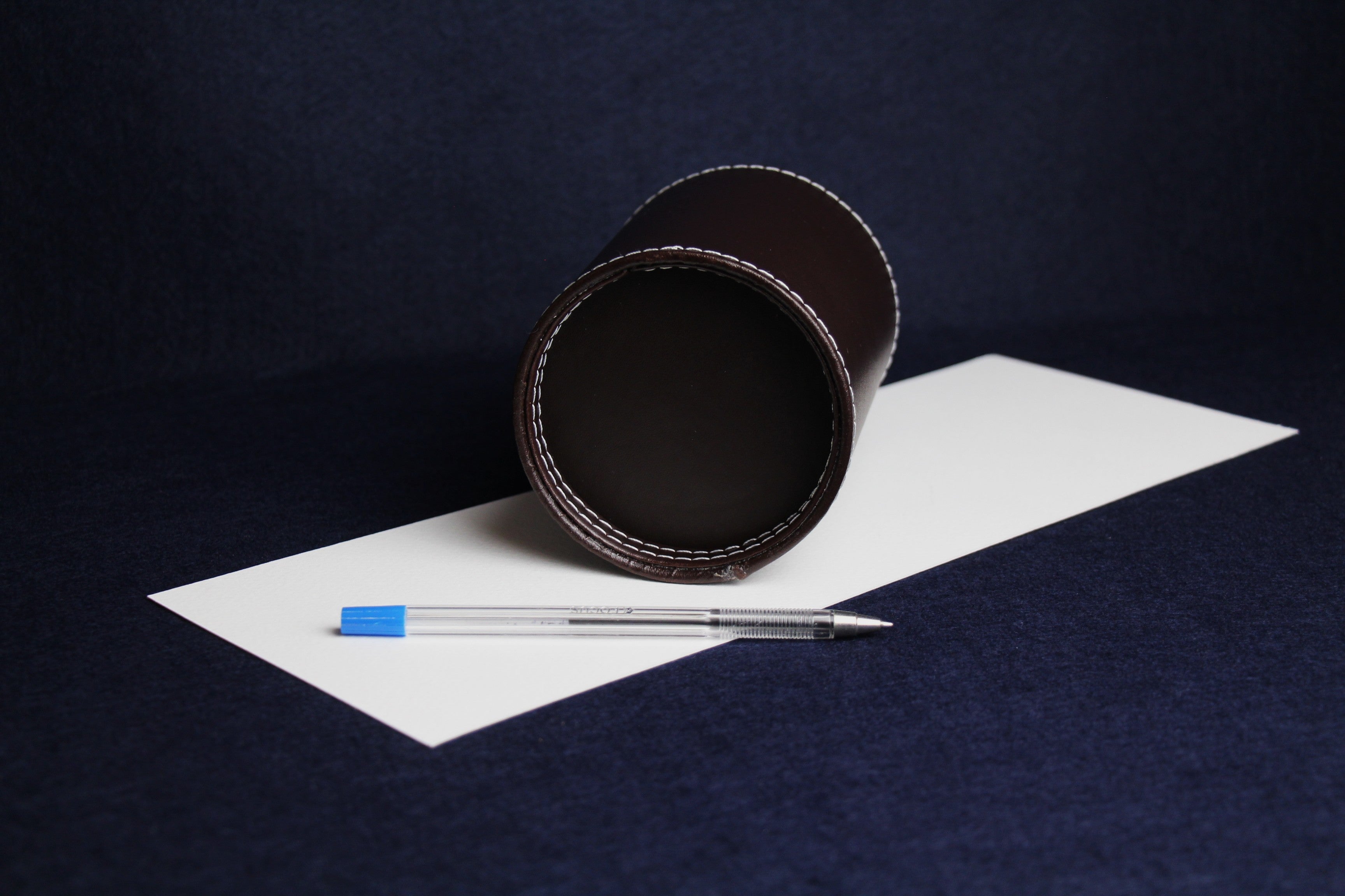 Dark brown faux leather qalam pen stand Arabic calligraphy