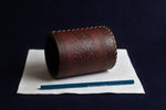Load image into Gallery viewer, Faux leather dark brown qalam pen stand with Persian calligraphy arabic calligraphy tools
