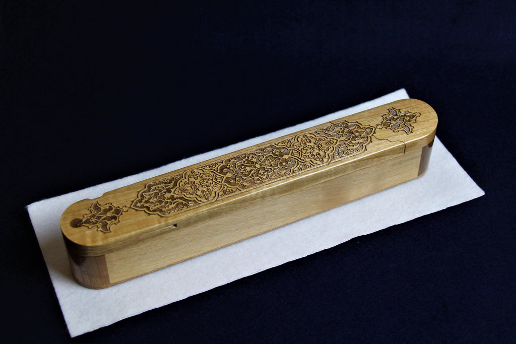 Wooden qalamdan pen case for Arabic calligraphy pens - 3 different lid patterns