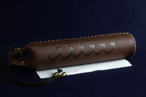 Round tube qalam case made of faux leather  dark brown