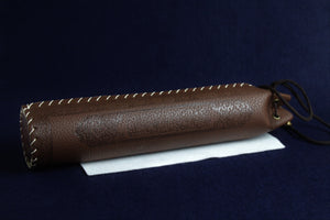 Round tube qalam case made of faux leather  dark brown