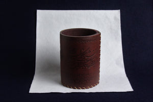 Faux leather dark brown qalam pen stand with Persian calligraphy