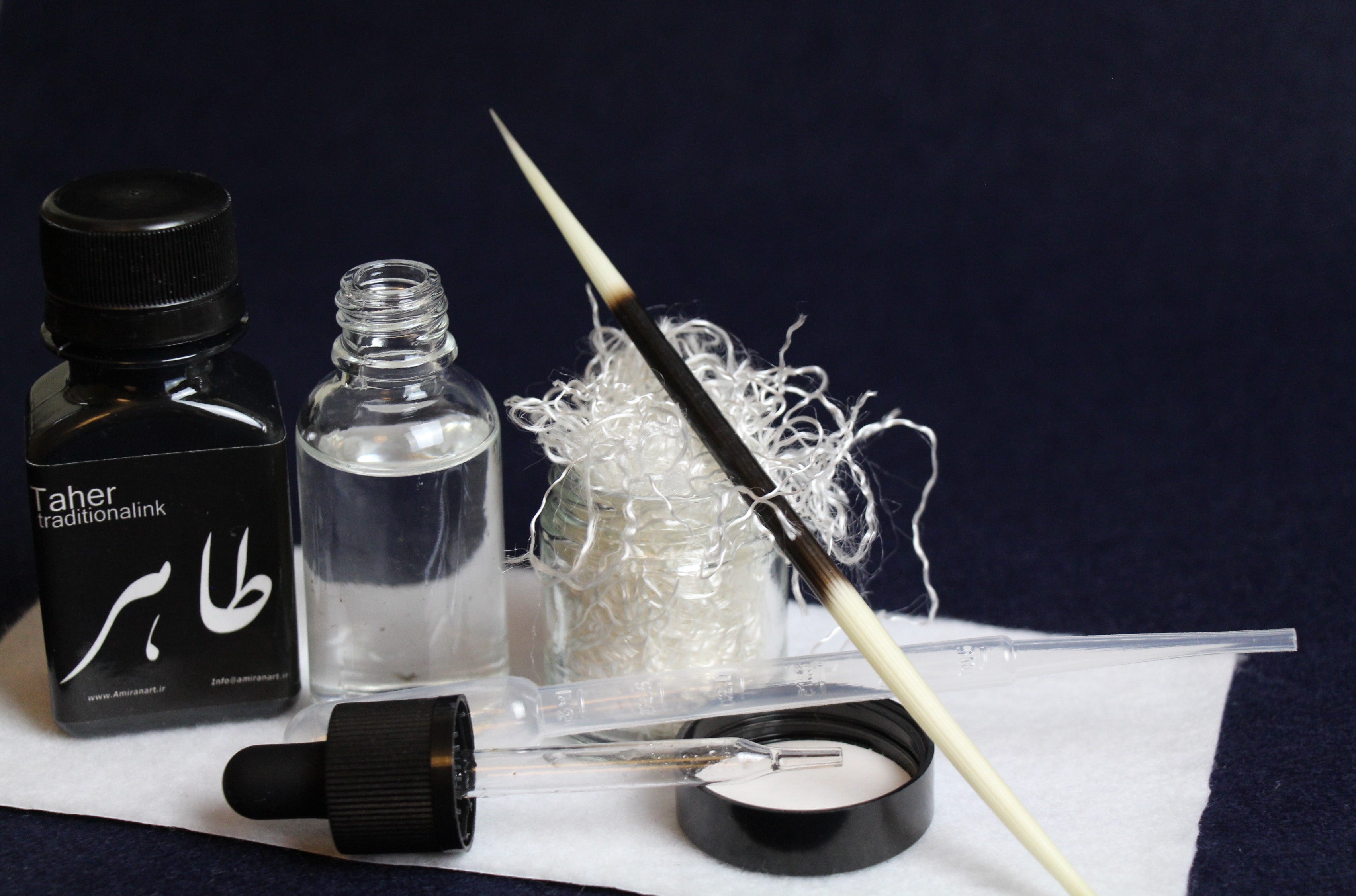 Ink kit for Arabic calligraphy - ink, inkwell, likka, rose water, porcupine quill, transfer pipette5