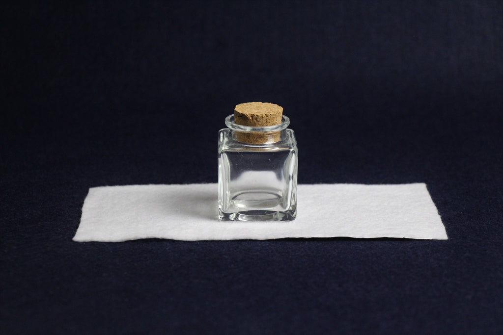 Square glass inkwell with cork stopper for Arabic calligraphy