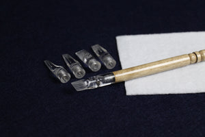 Set of 5 screw-on clear acrylic nibs and one wooden handle in gift box
