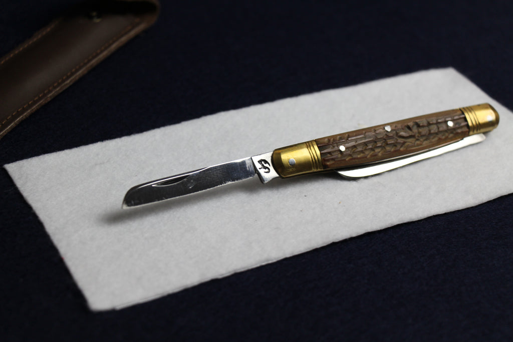 Ghalamtarash - Pocket knife for Arabic calligraphy qalam pens with two blades and leather case