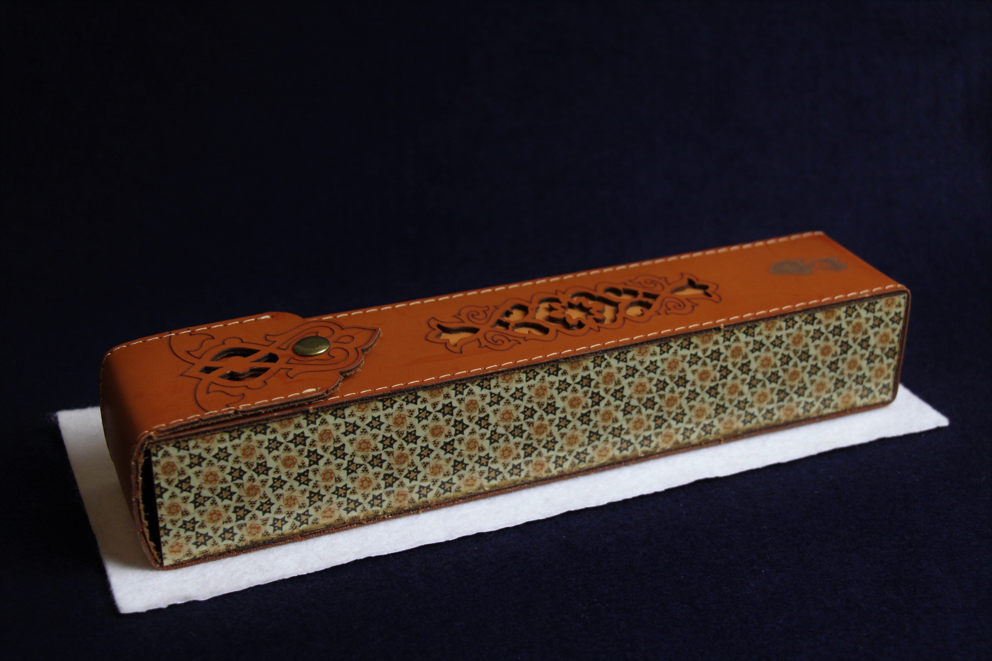 Wood and faux leather case for Arabic calligraphy qalams