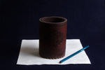 Load image into Gallery viewer, Faux leather dark brown qalam pen stand with Persian calligraphy arabic calligraphy tools
