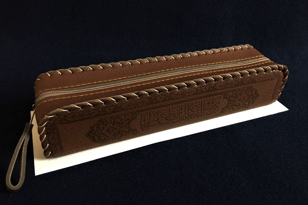 Faux leather case decorated with Arabic calligraphy